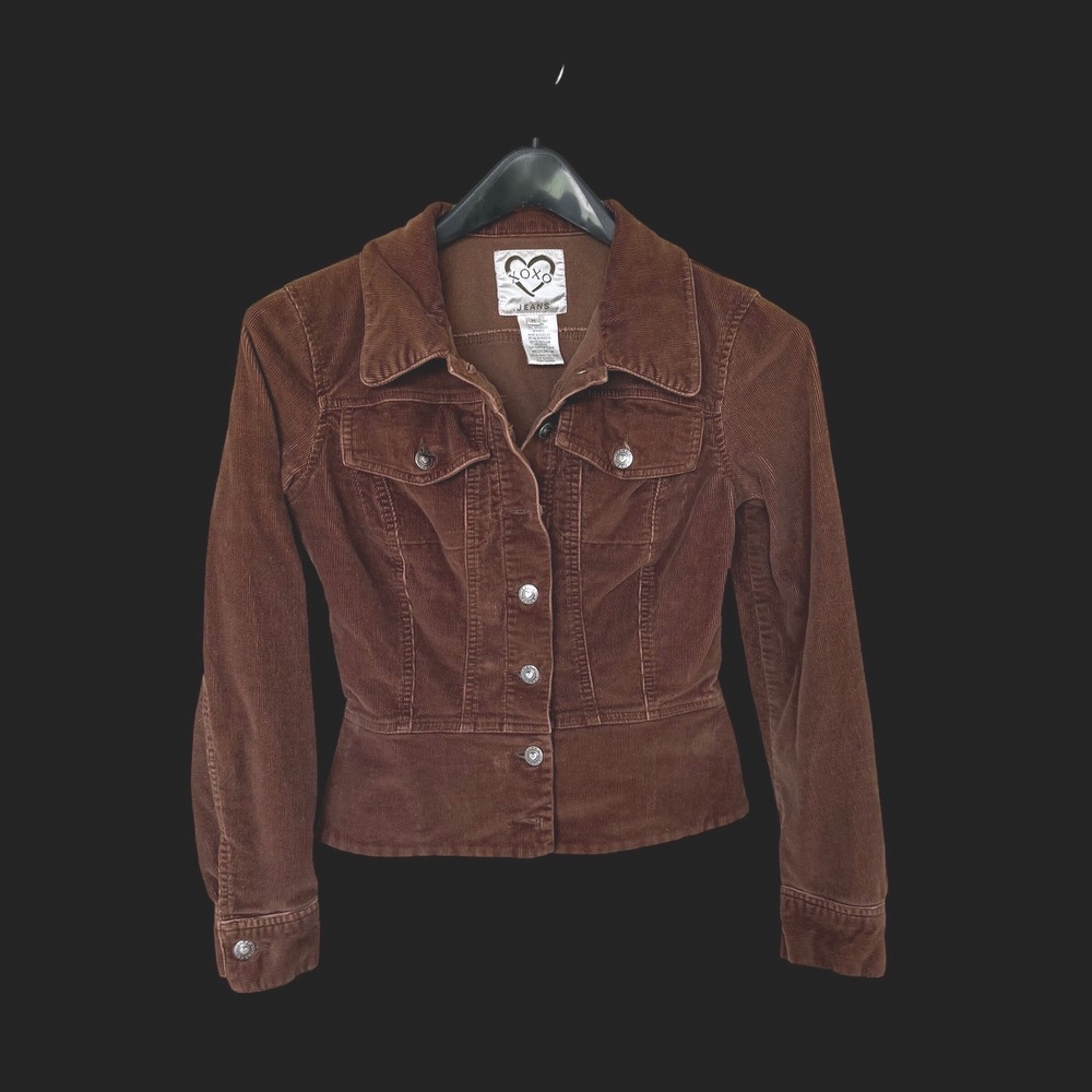 Y2K XOXO Jeans Brown Corduroy Jacket Fairy Med Indie Sleeze Button Front Stretch